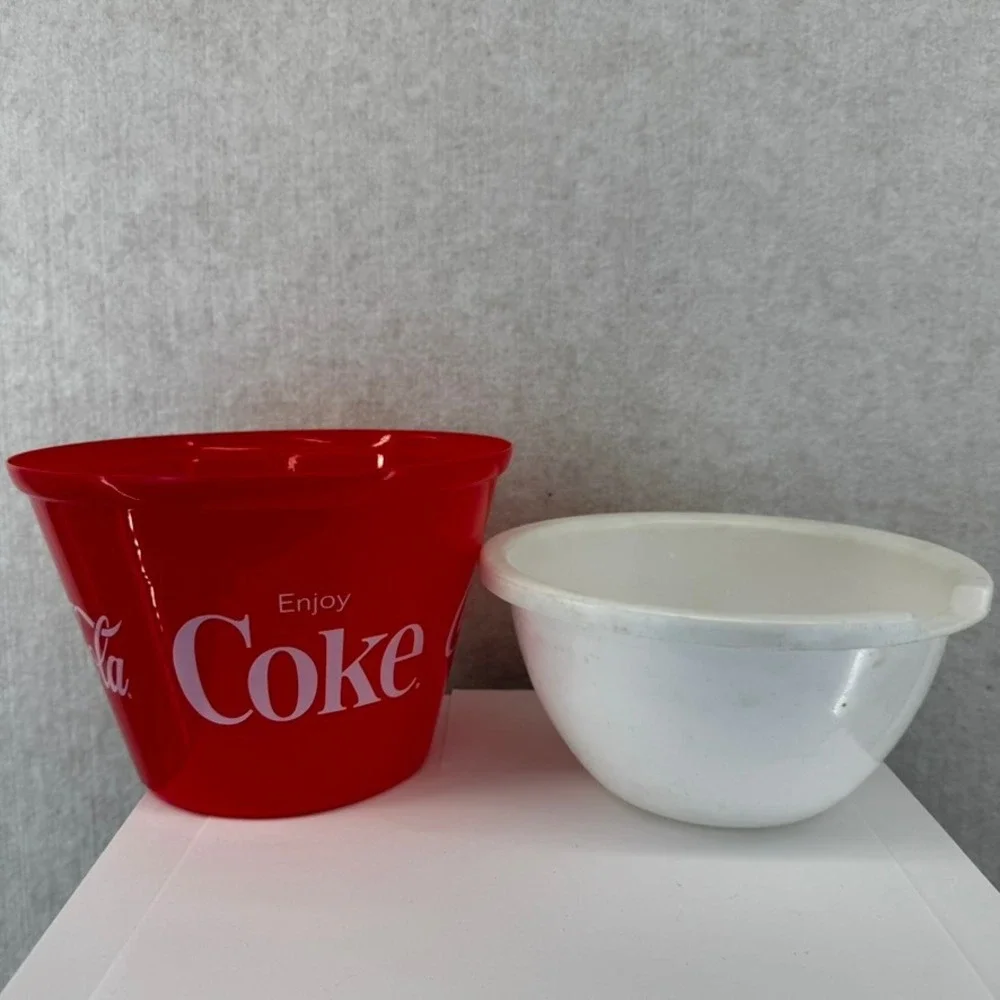 Vtg Coca-Cola Plastic Popcorn Beverage Bucket Red White Enjoy Coke Snack Bowl